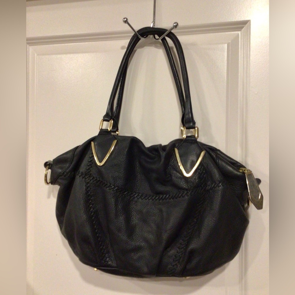 ORYANY Black Leather Shoulder Bag with Gold Accents